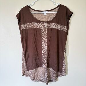 Roommates Brown and Tan Leopard Print Sheer Blouse Size XL